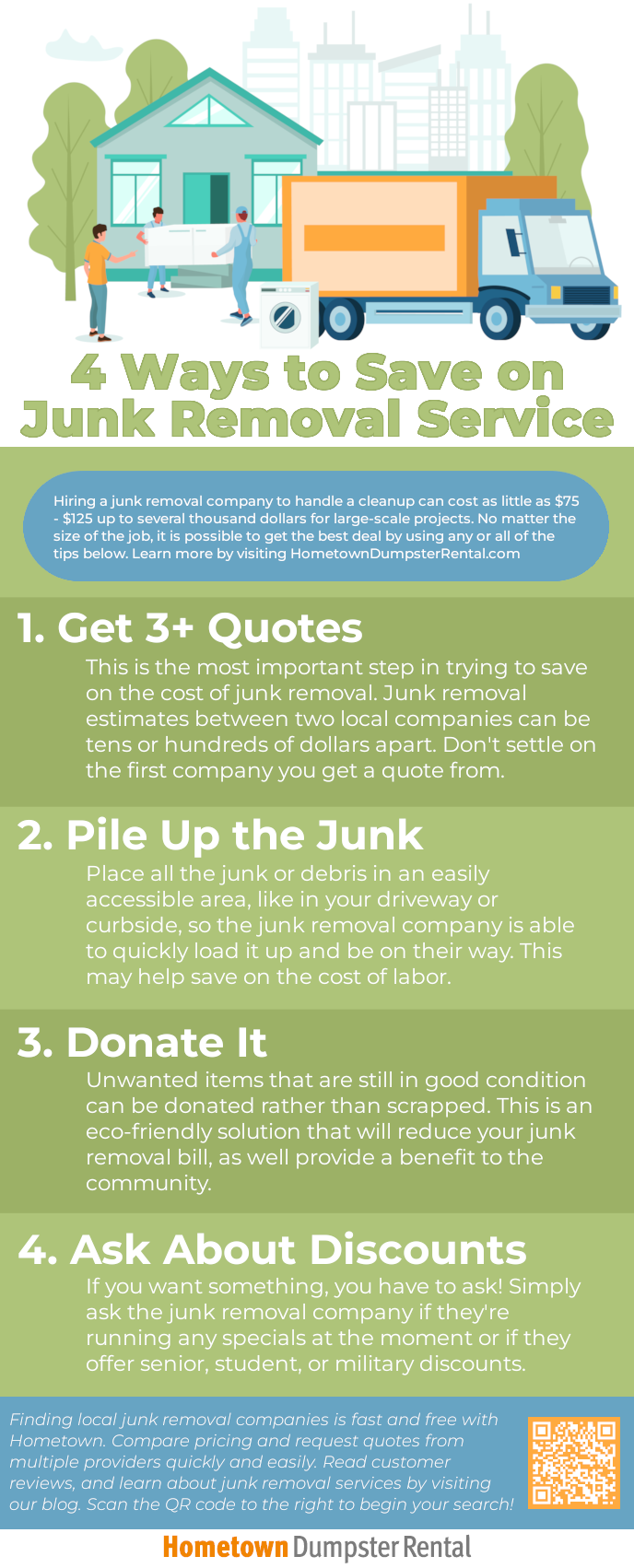 Four ways to save on junk removal service costs infographic
