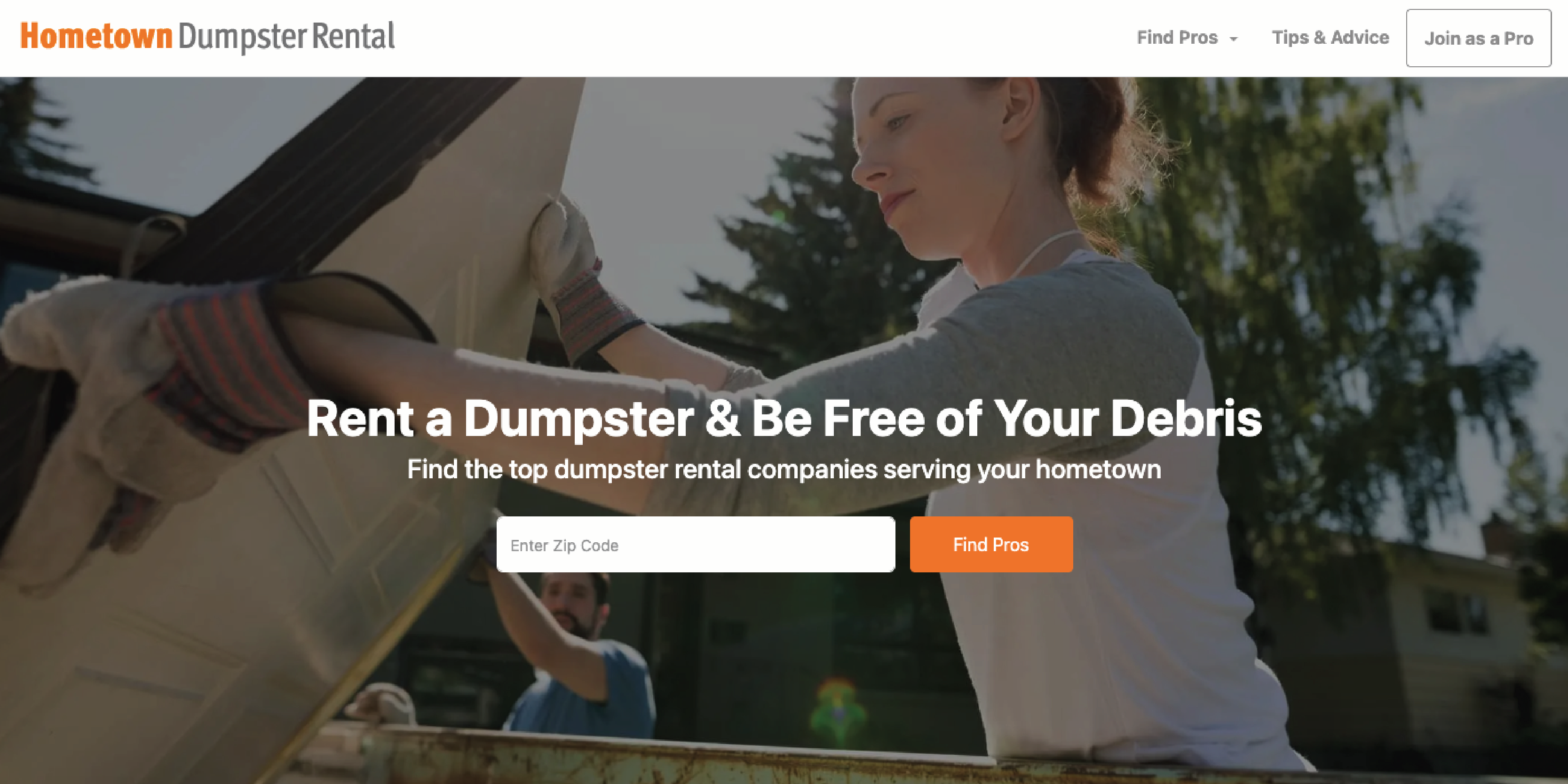Hometown Dumpster Rental homepage