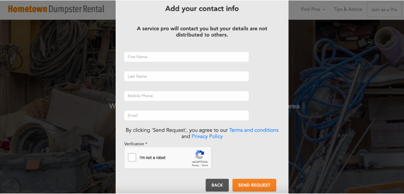 Hometown junk removal quote request form 5