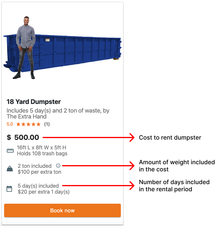 dumpster rental quote example