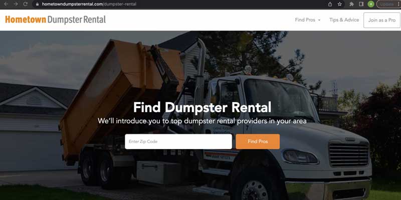 Hometown Dumpster Rental landing page