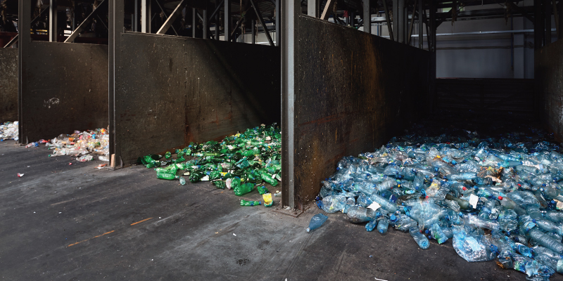 separated recyclables inside recycling facility