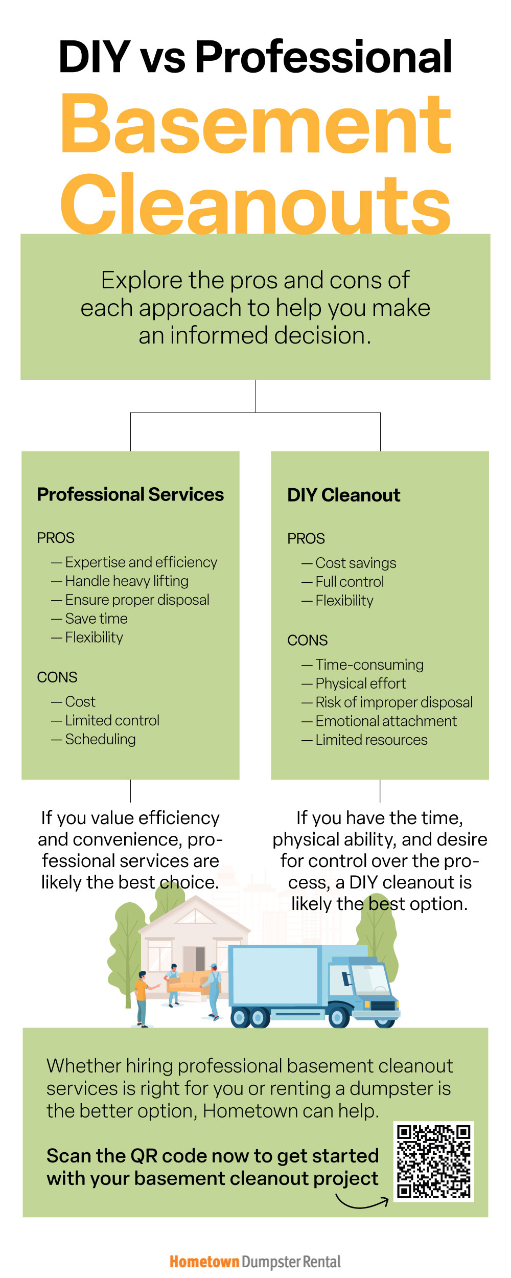 DIY vs professional basement cleanout infographic