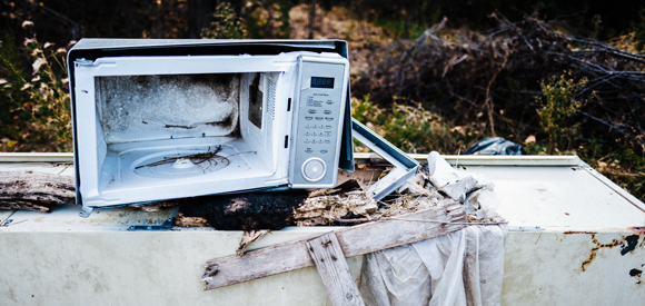 broken fire damaged microwave