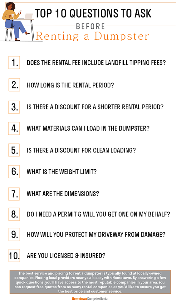 questions to ask dumpster rental companies infographic