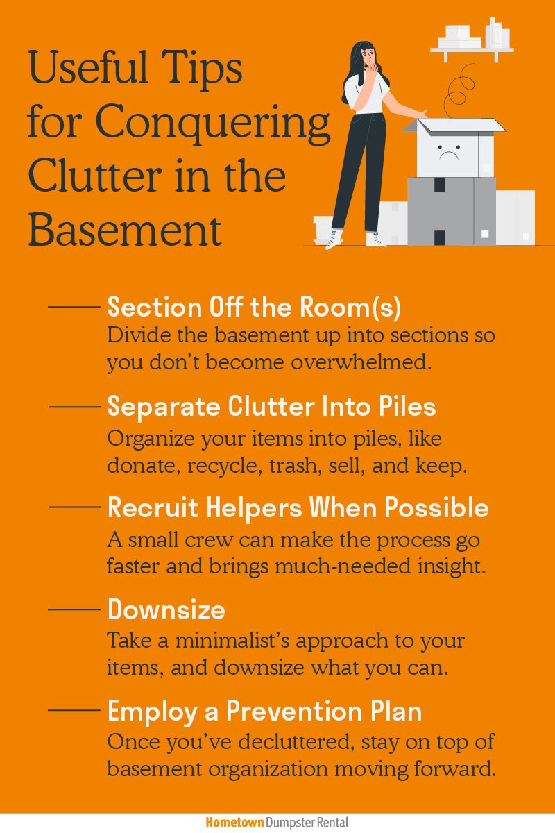 tips for decluttering basement infographic