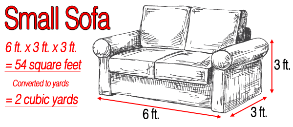 Cubic yardage of small sofa for disposal