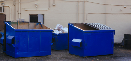 2 empty commercial dumpsters