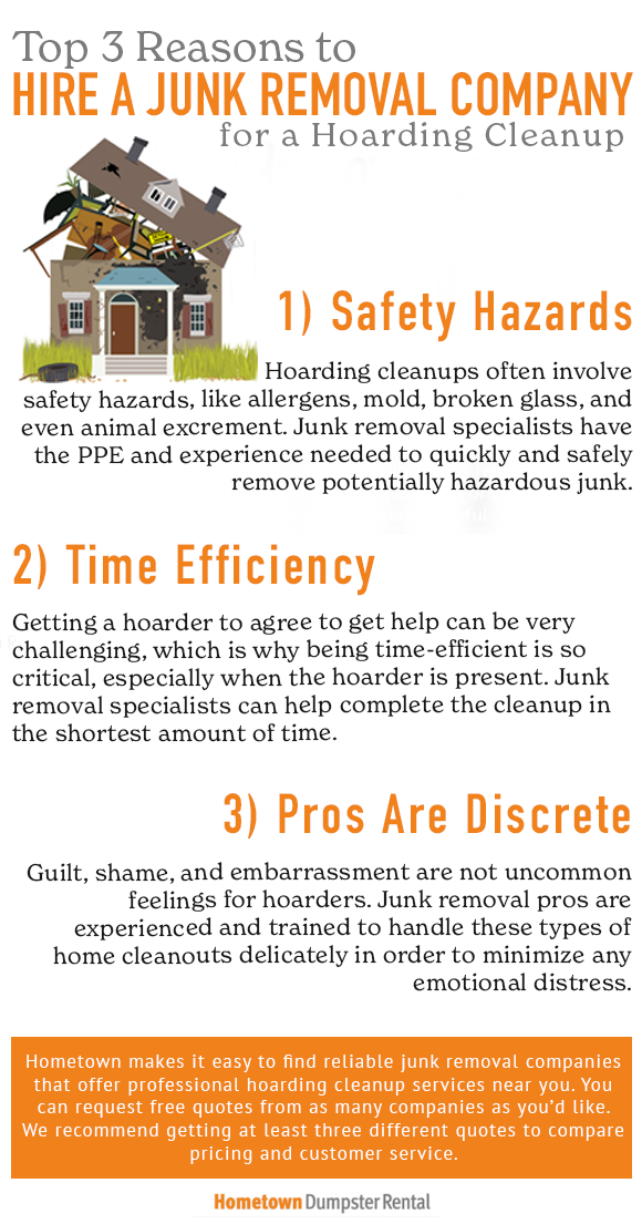 Top 3 reasons to hire a junk removal company for a hoarding cleanup infographic