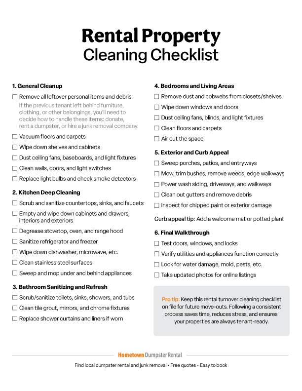 rental property cleaning checklist printable