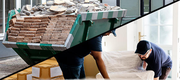 dumpster rental and junk removal split screen