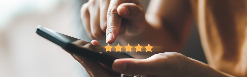 person leaving review on phone