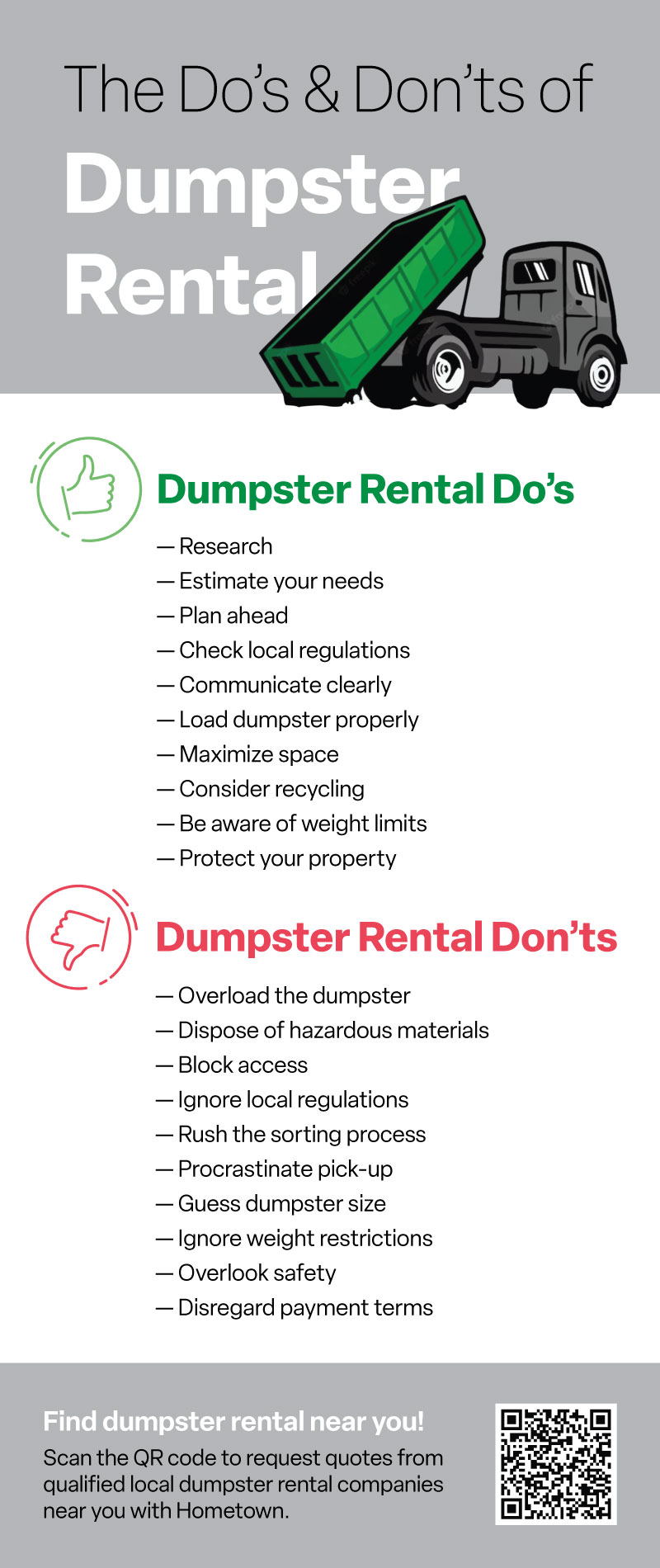 infographic showing dumpster rental do's and don'ts