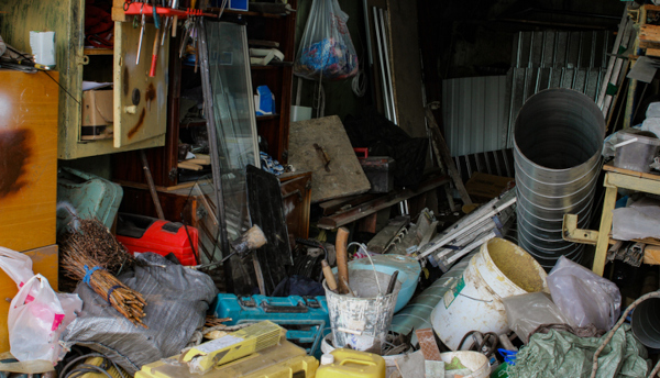 Messy garage covered in clutter