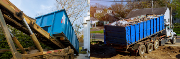 Blue dumpster picked up and hauled away