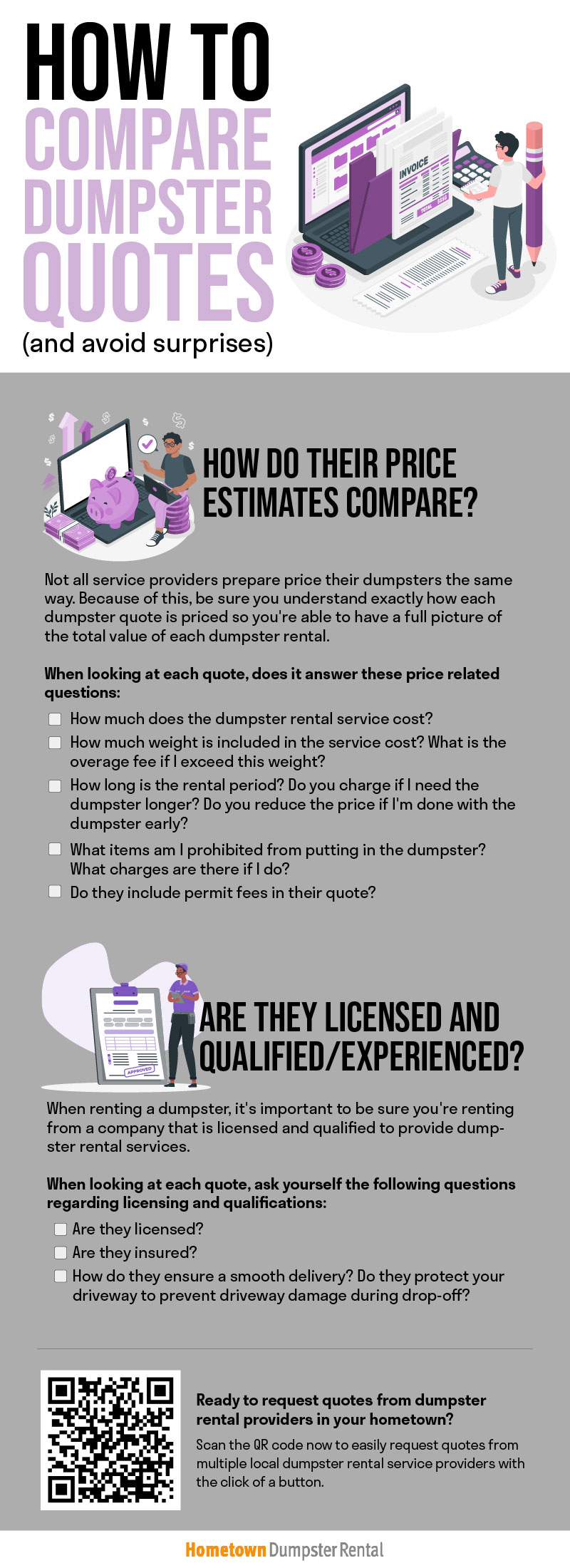 how to compare dumpster rental quotes infographic