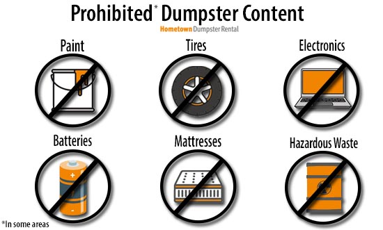 Prohibited dumpster content infographic
