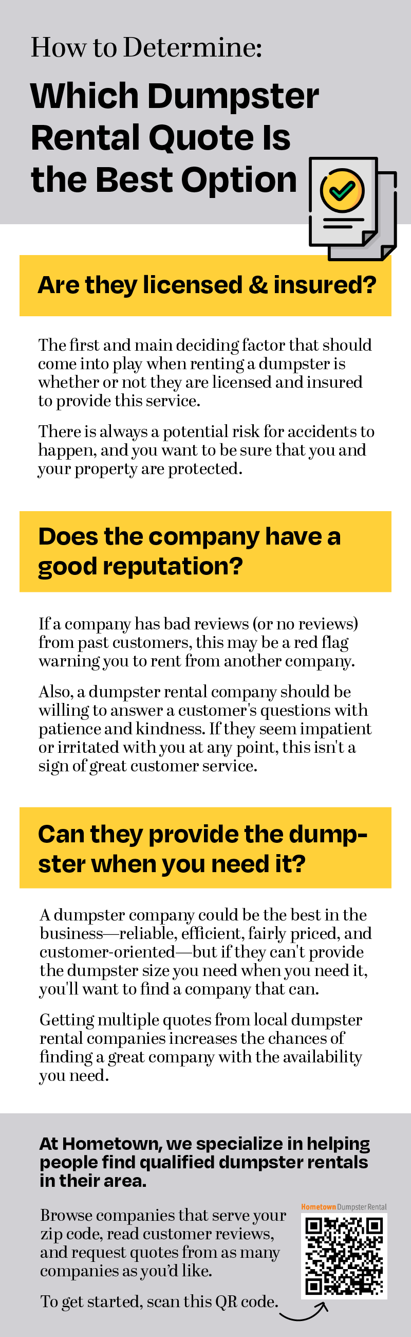 determine which dumpster rental quote is best infographic