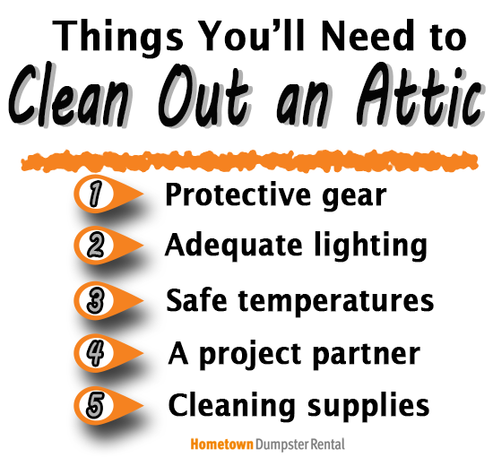 items you'll need for an attic cleanout infographic