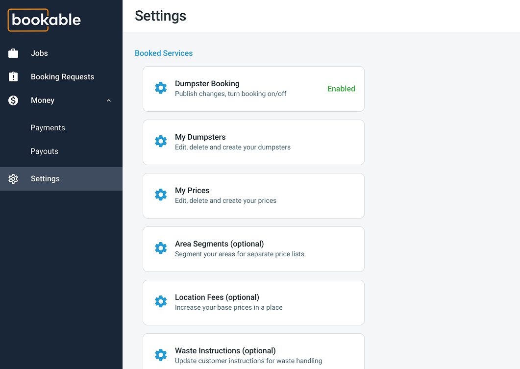hometown dumpster rental bookable settings