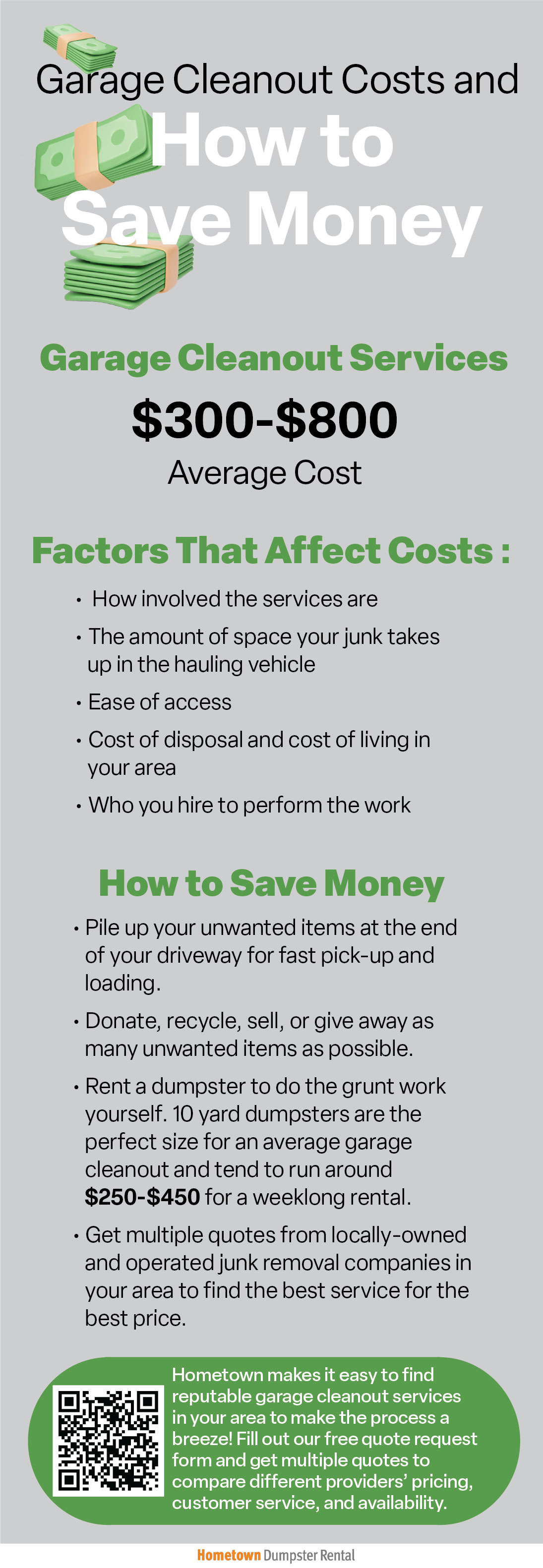 Garage Cleanout Costs and How to Save Money Infographic