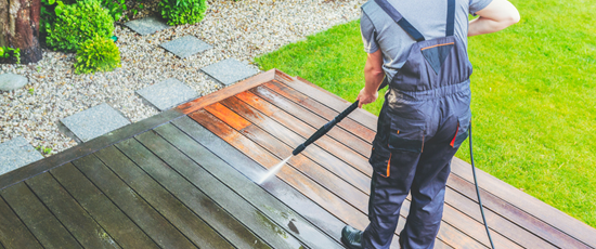 power washing a deck