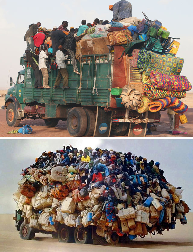 overloaded truck-cargo and people-funny