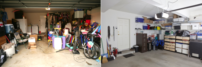 Garage cleanout project before and after