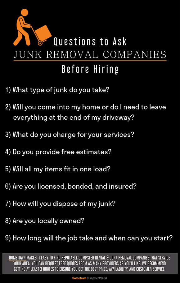 Questions to ask junk removal companies infographic