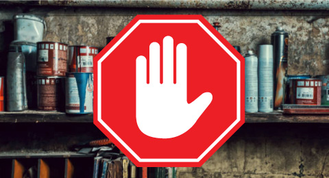 chemicals and paint with prohibited sign