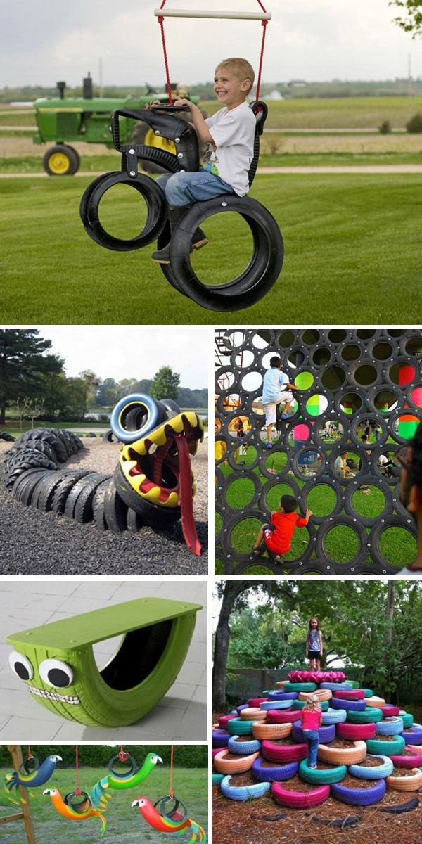 outdoor play equipment made from recycled tires