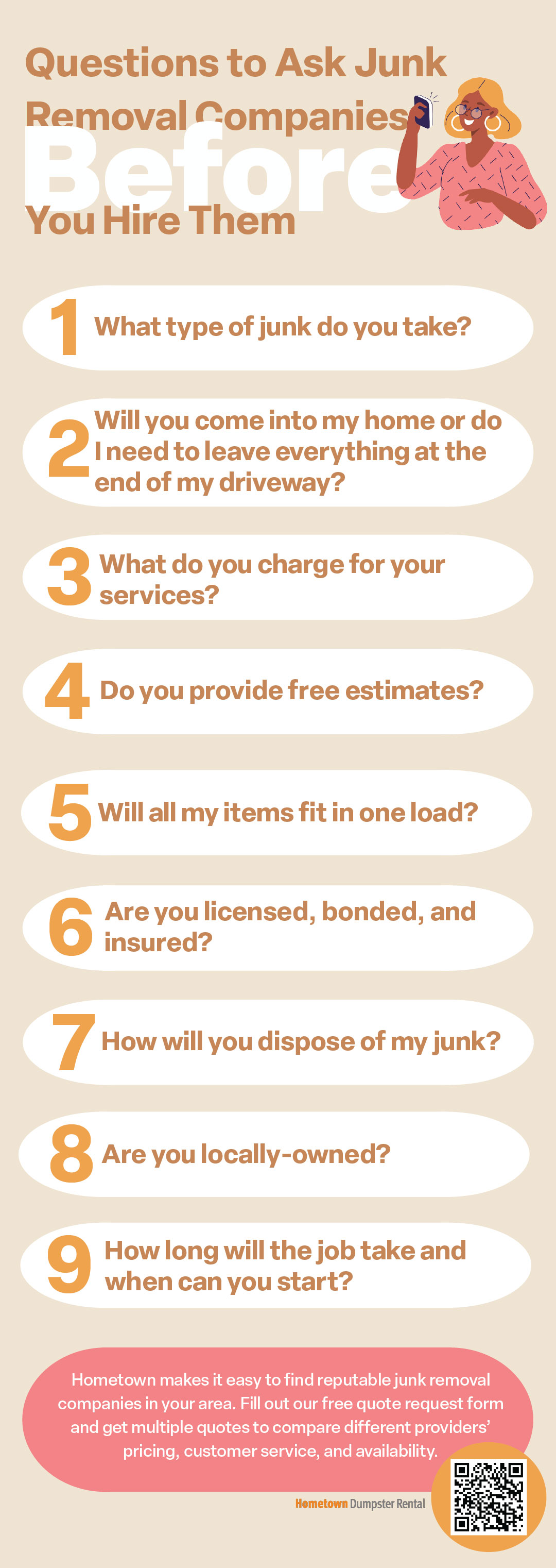 Questions to ask junk removal companies before hiring infographic